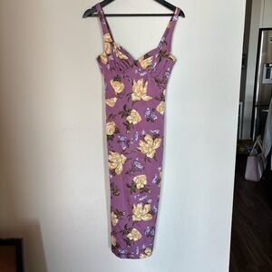 Zara Purple Yellow Bodycon Midi Dress